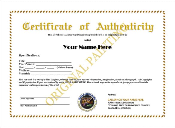 12 Certificate Of Authenticity Templates Word Excel Samples