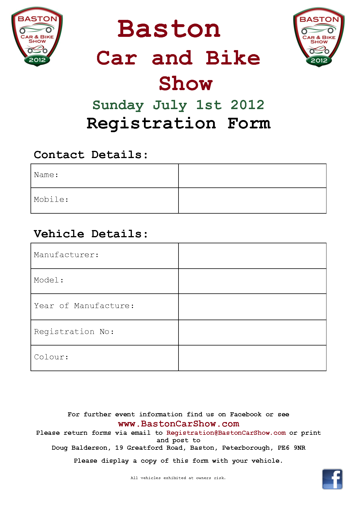 8 Car Show Registration Form Templates Word Excel Samples