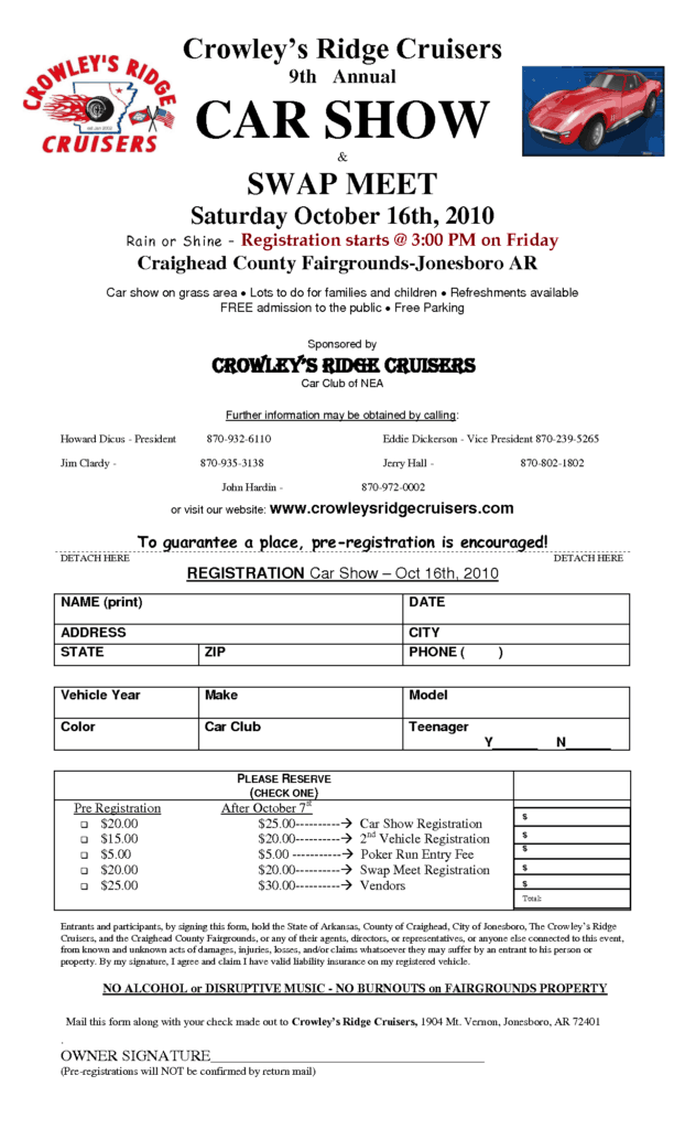 8 Car Show Registration Form Templates Word Excel Samples