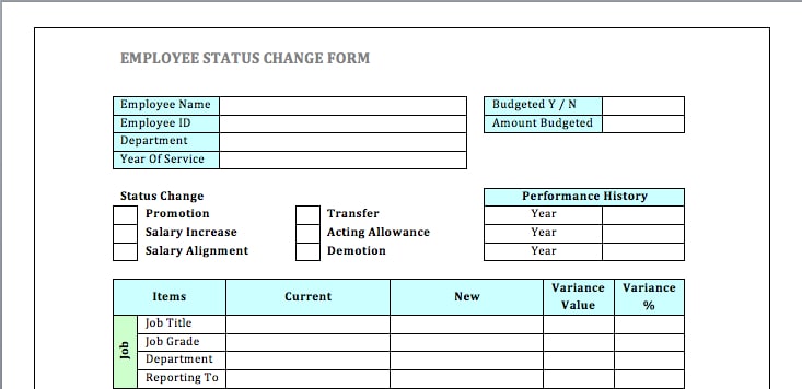  Employee Status Change Forms Word Excel Samples