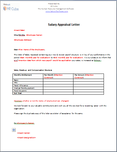 10 Editable Appraisal Letter Formats Word Excel Samples 8450