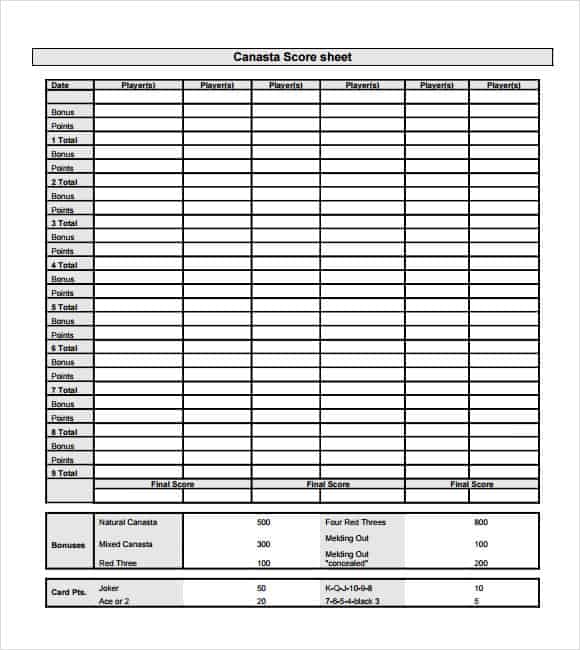 4 Canasta Score Sheets PDF Word Excel Samples