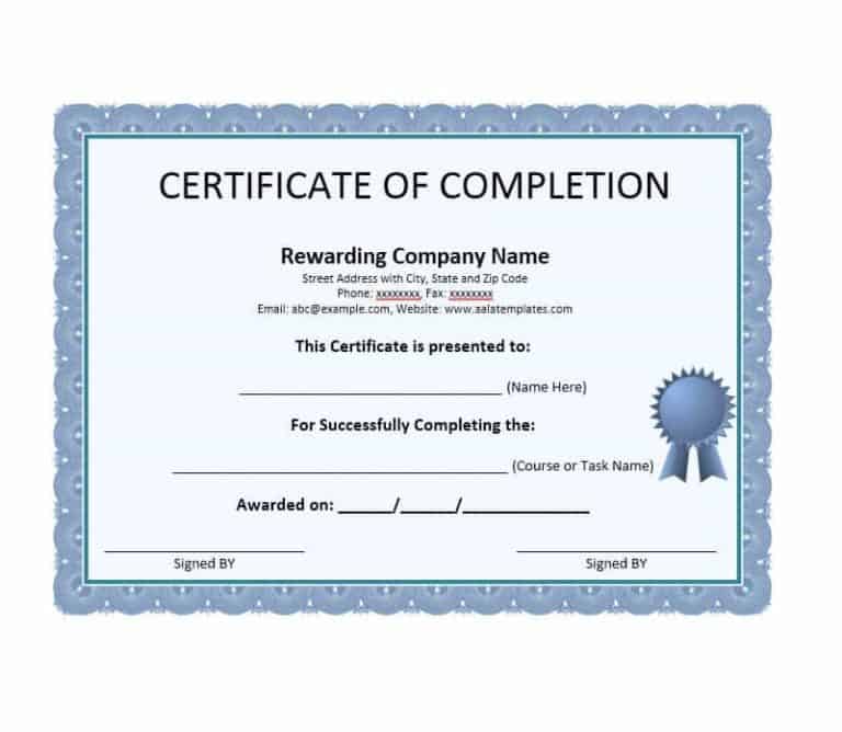 25 Work Completion Certificate Templates Word Excel Samples