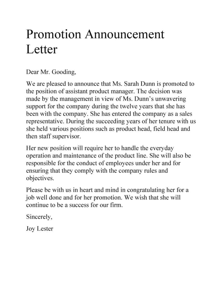 motivation letter for promotion example