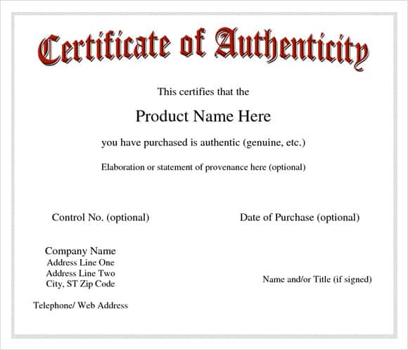certificate of authenticity template free download microsoft word