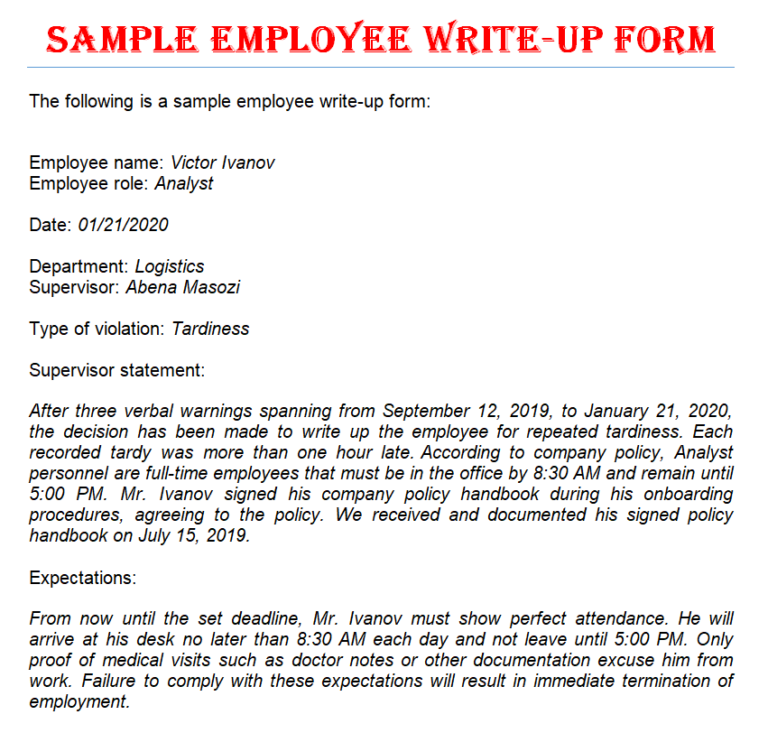 24 Best Employee Write Up Form Templates Word Excel Samples 6202