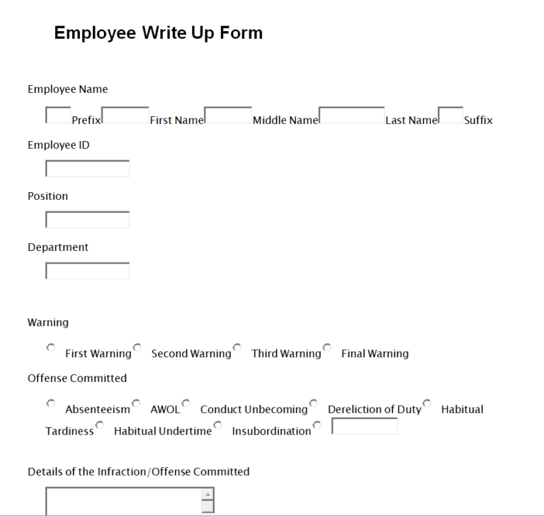 24 Best Employee Write Up Form Templates Word Excel Samples 7883