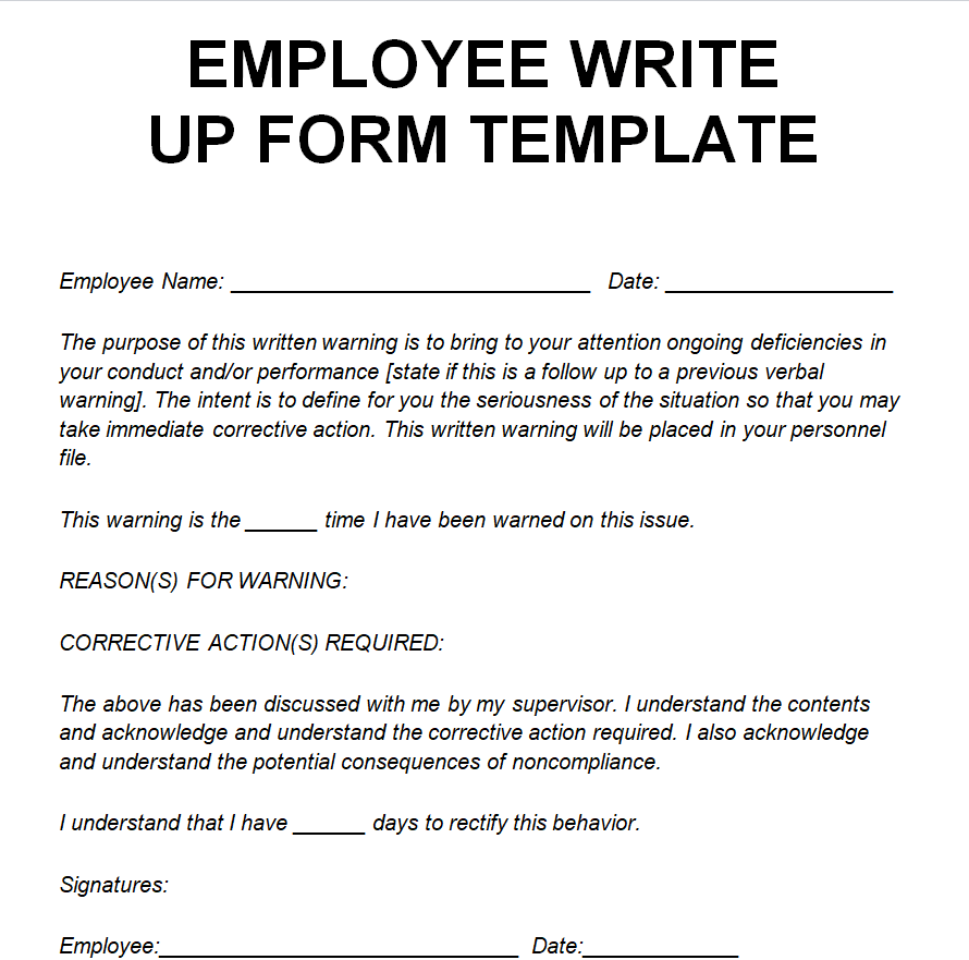 24 Best Employee Write Up Form Templates Word Excel Samples 5946
